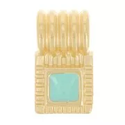 Mini pendentif carré strié 10x6 mm avec résine époxy - Doré à l'or fin - Turquoise
