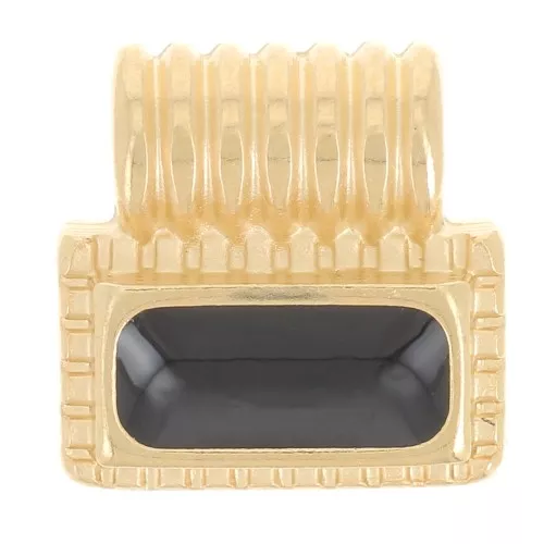 Mini pendentif rectangle 10 mm avec résine époxy - Doré à l'or fin - Noir x1