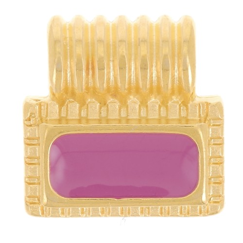 Mini pendentif rectangle 10 mm avec résine époxy - Doré à l'or fin - Prune x1