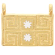 Pendentif rectangle 16x20 mm - motif ethnique - Doré à l'or fin - Blanc x1