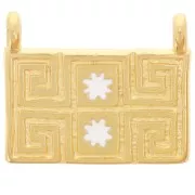 Pendentif rectangle 16x20 mm - motif ethnique - Doré à l'or fin - Blanc x1