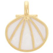 Pendentif coquillage 19x16 mm avec résine époxy - Doré à l'or fin - Blanc nacré x1|raw }}