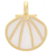 Pendentif coquillage 19x16 mm avec résine époxy - Doré à l'or fin - Blanc nacré x1