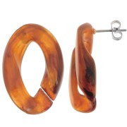 Clous d'oreilles maillon ovale torsadé 29.5x20mm - Marbré Marron - Marron foncé x2|raw }}