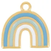 Pendentif arc-en-ciel 16x17 mm avec résine époxy - Doré à l'or fin - Multi-bleu x1