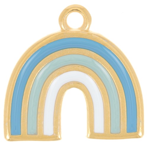 Pendentif arc-en-ciel 16x17 mm avec résine époxy - Doré à l'or fin - Multi-bleu x1