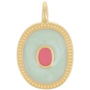 Pendentif ovale 27x17 mm avec résine époxy - Doré à l'or fin - Mint nacré x1