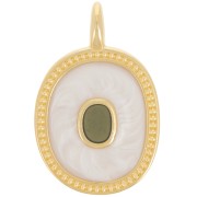 Pendentif ovale 27x17 mm avec résine époxy - Doré à l'or fin - Crème nacré x1