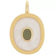 Pendentif ovale 27x17 mm avec résine époxy - Doré à l'or fin - Crème nacré x1