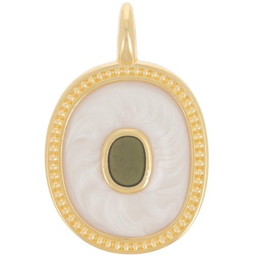 Pendentif ovale 27x17 mm avec résine époxy - Doré à l'or fin - Crème nacré x1