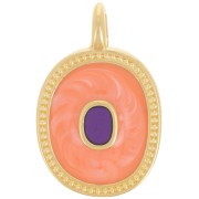 Pendentif ovale 27x17 mm avec résine époxy - Doré à l'or fin - Saumon nacré x1|raw }}