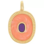 Pendentif ovale 27x17 mm avec résine époxy - Doré à l'or fin - Saumon nacré x1