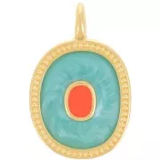 Pendentif ovale 27x17 mm avec résine époxy - Doré à l'or fin - Turquoise nacré x1