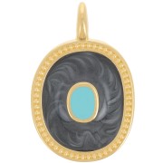 Pendentif ovale 27x17 mm avec résine époxy - Doré à l'or fin - Noir nacré x1|raw }}