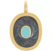 Pendentif ovale 27x17 mm avec résine époxy - Doré à l'or fin - Noir nacré x1