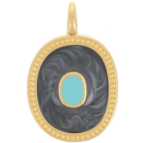 Pendentif ovale 27x17 mm avec résine époxy - Doré à l'or fin - Noir nacré x1