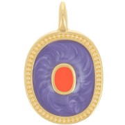 Pendentif ovale 27x17 mm avec résine époxy - Doré à l'or fin - Violet nacré x1
