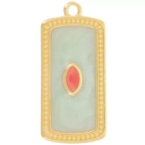 Pendentif rectangle 29x14 mm avec résine époxy - Doré à l'or fin - Mint nacré x1