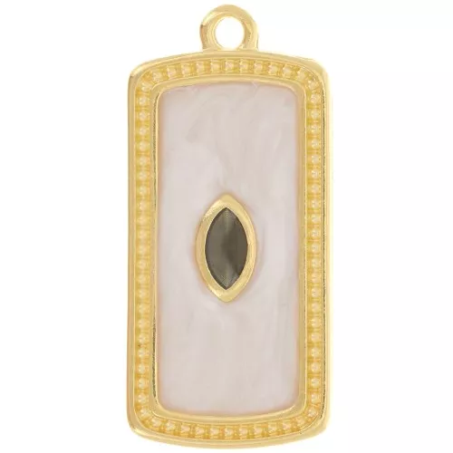 Pendentif rectangle 29x14 mm avec résine époxy - Doré à l'or fin - Crème nacré x1
