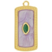 Pendentif rectangle 29x14 mm avec résine époxy - Doré à l'or fin - Lilas nacré x1