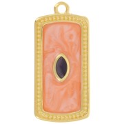 Pendentif rectangle 29x14 mm avec résine époxy - Doré à l'or fin - Saumon nacré x1