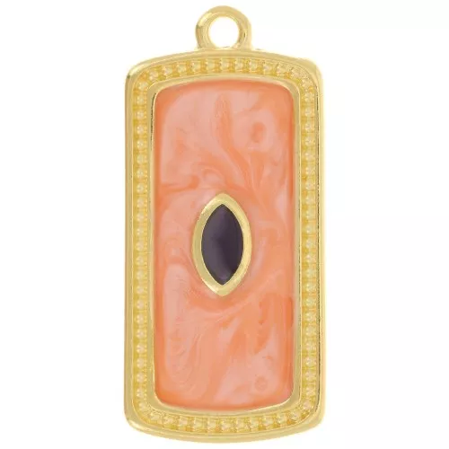 Pendentif rectangle 29x14 mm avec résine époxy - Doré à l'or fin - Saumon nacré x1