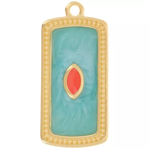Pendentif rectangle 29x14 mm avec résine époxy - Doré à l'or fin - Turquoise nacré