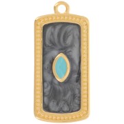 Pendentif rectangle 29x14 mm avec résine époxy - Doré à l'or fin - Noir nacré x1