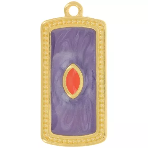 Pendentif rectangle 29x14 mm avec résine époxy - Doré à l'or fin - Violet nacré x1