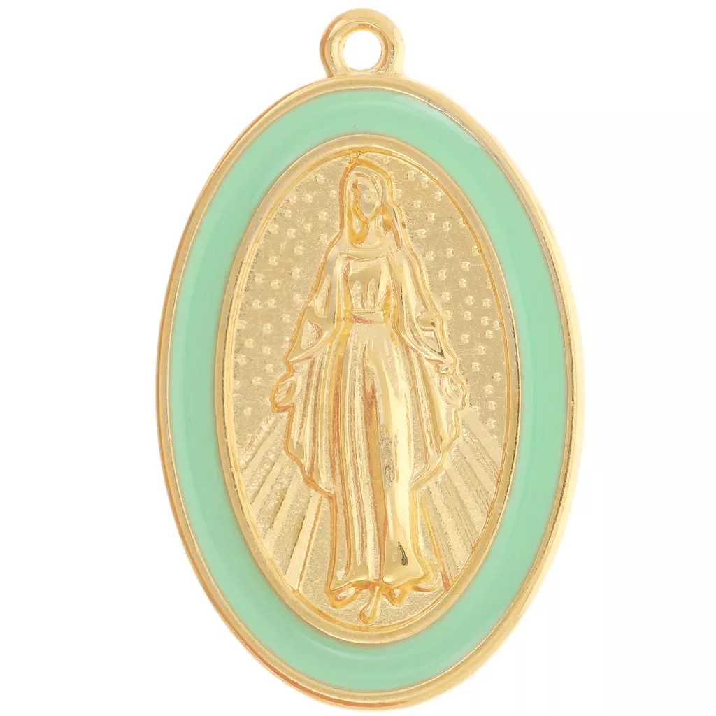 Médaille vierge ovale 25 mm dorée émail époxy - B2BSeral