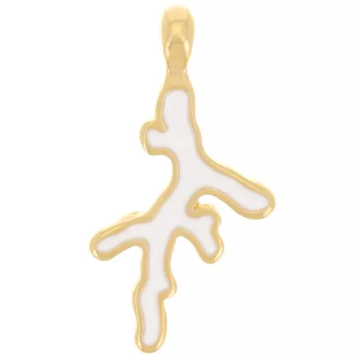 Pendentif corail 27x14 mm avec résine époxy - Doré à l'or fin - Blanc x1