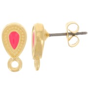 Clous d'oreilles goutte 13x7 mm - résine époxy - Doré à l'or fin - Corail fluo x2|raw }}