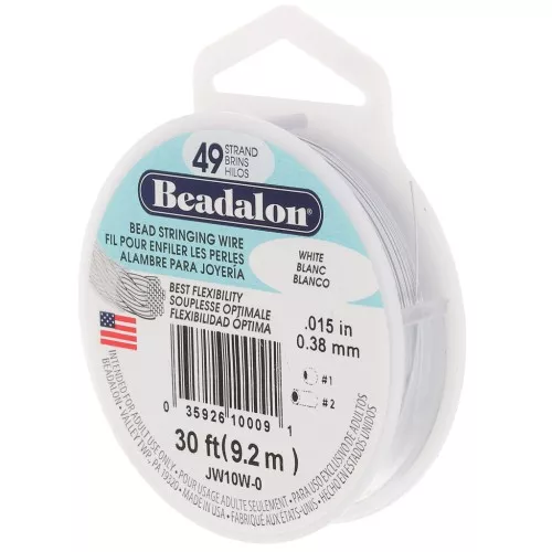 Fil Cablé 49 brins 0.38 mm - Beadalon - Acier inoxydable - Blanc x9.2m
