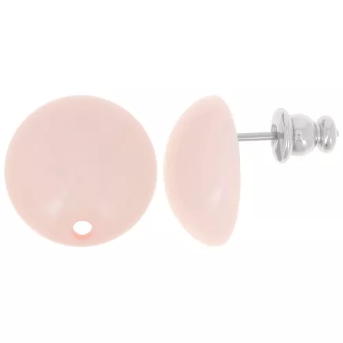 Clous d'oreilles ronds 14 mm en résine - Rose pastel x2
