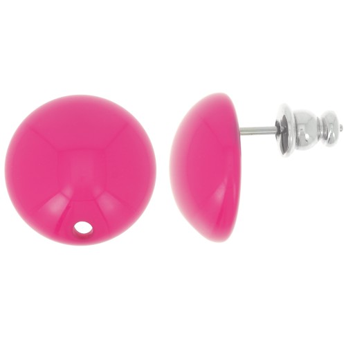 Clous d'oreilles ronds 14 mm en résine - Fuchsia x2