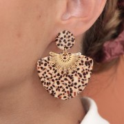 Pendentif géométrique en acétate 35x45 mm - Tacheté Marron - Crème x1