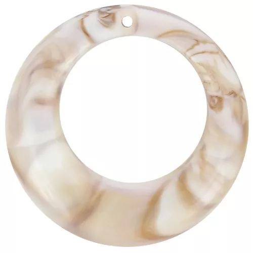 Pendentif rond bombé évidé 42 mm en acrylique - Marbré Beige x1