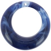 Pendentif rond bombé évidé 42 mm en acrylique - Marbré Bleu nuit x1