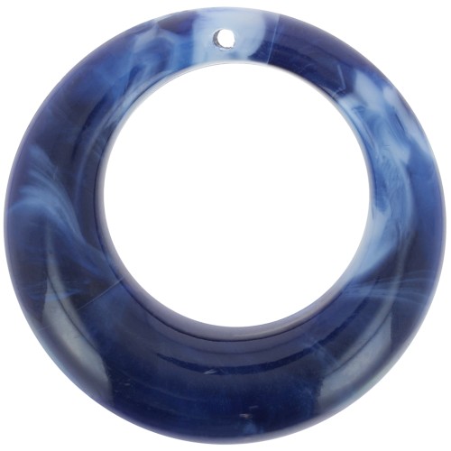 Pendentif rond bombé évidé 42 mm en acrylique - Marbré Bleu nuit x1