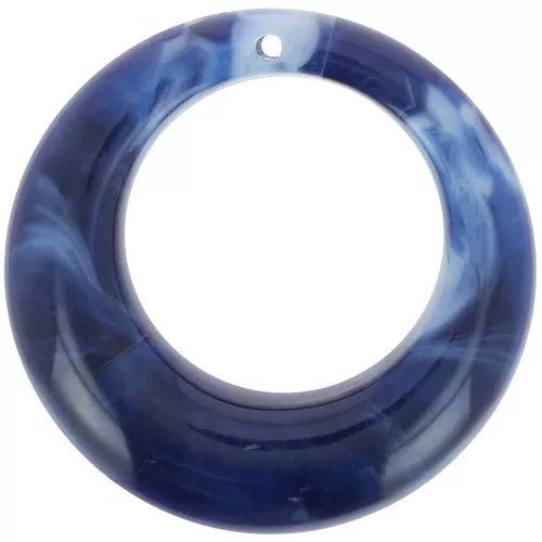 Pendentif rond bombé évidé 42 mm en acrylique - Marbré Bleu nuit x1