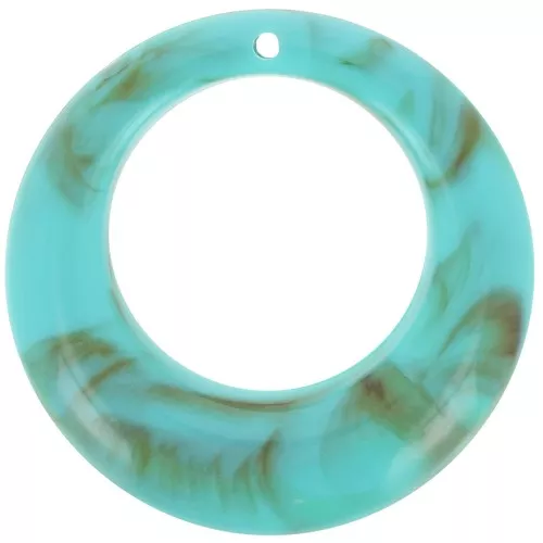 Pendentif rond bombé évidé 42 mm en acrylique - Marbré Turquoise - Marron x1