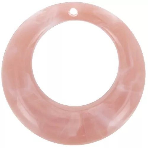 Pendentif rond bombé évidé 42 mm en acrylique - Marbré Vieux rose x1