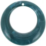 Pendentif rond bombé évidé 42 mm en acrylique - Marbré Bleu pétrole x1