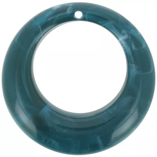 Pendentif rond bombé évidé 42 mm en acrylique - Marbré Bleu pétrole x1