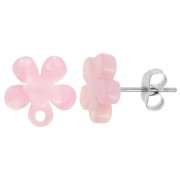 Clous d'oreilles fleur en acétate 11 mm - Ecaille de tortue - Rose nacré x2|raw }}