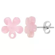 Clous d'oreilles fleur en acétate 11 mm - Ecaille de tortue - Rose nacré x2