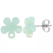 Clous d'oreilles fleur en acétate 11 mm - Ecaille de tortue - Mint nacré x2