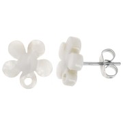 Clous d'oreilles fleur en acétate 11 mm - Ecaille de tortue - Blanc nacré x2|raw }}