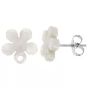 Clous d'oreilles fleur en acétate 11 mm - Ecaille de tortue - Blanc nacré x2
