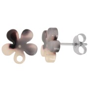 Clous d'oreilles fleur en acétate 11 mm - Ecaille de tortue - Beige - Noir x2|raw }}